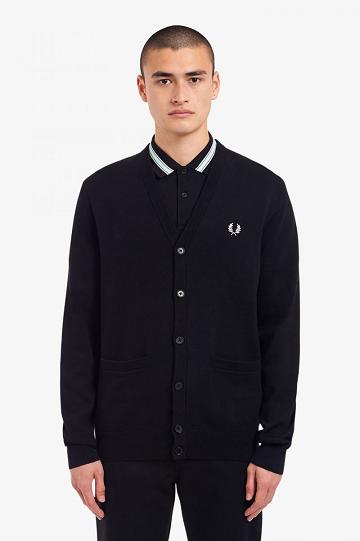 Dzianina Fred Perry Klasyczne Cardigan Męskie Czarne | PL 1286RVDW